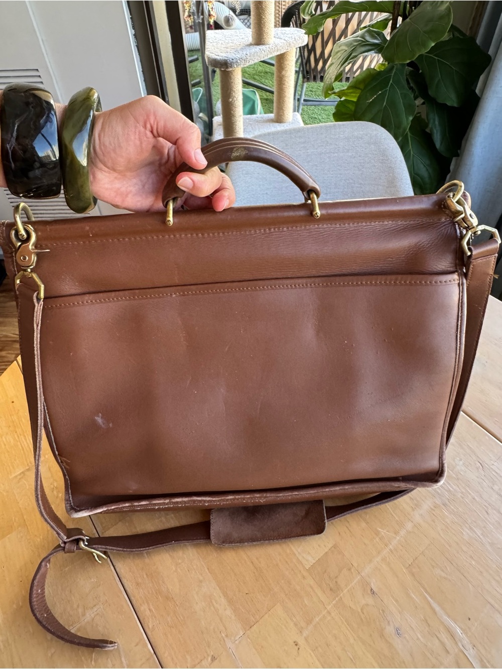 Coach Brown Leather Flap Laptop Satchel with Adjustable Strap - Picture 9 of 12